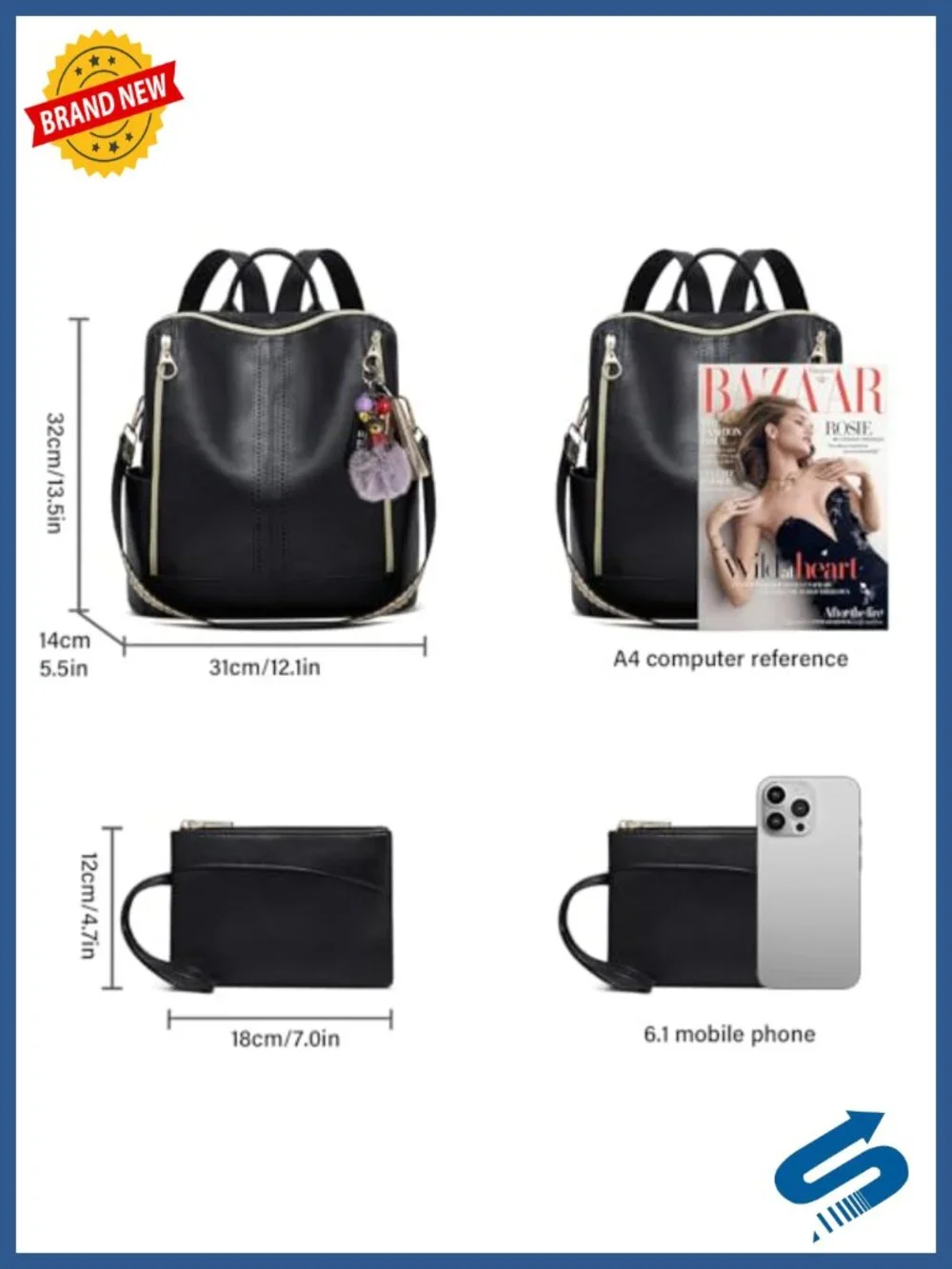 PU Leather Convertible Backpack Purse Travel Satchel Handbag